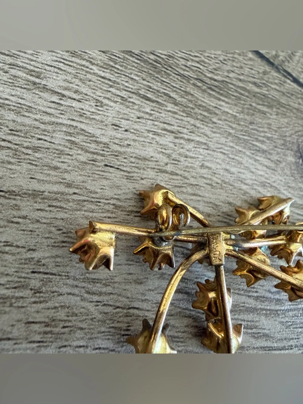 Austria Signed Crystal Aurora Borealis Starburst Firework Brooch Gold Tone AS IS